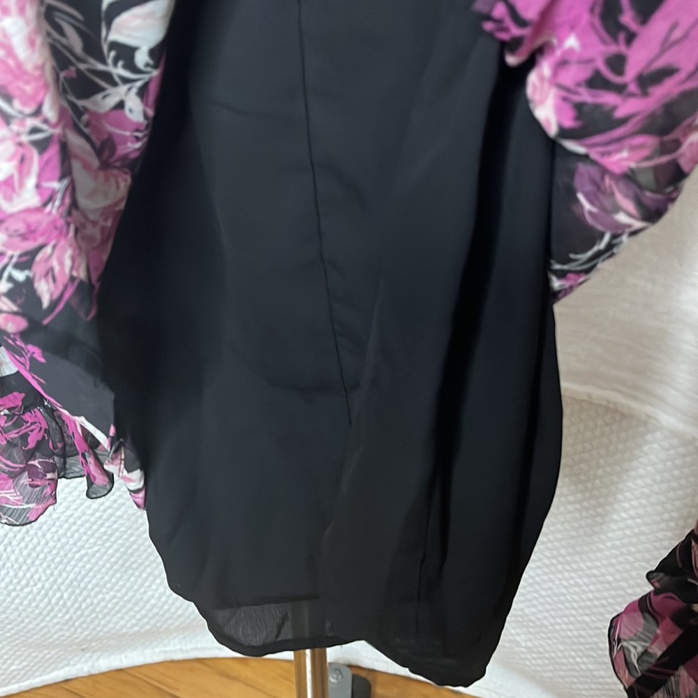 Roaman’s chiffon sheer arm sleeveless black underlies bodice pink black cream - Picture 11 of 14